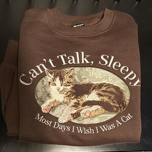 Cat Brown Crew Neck Sweater